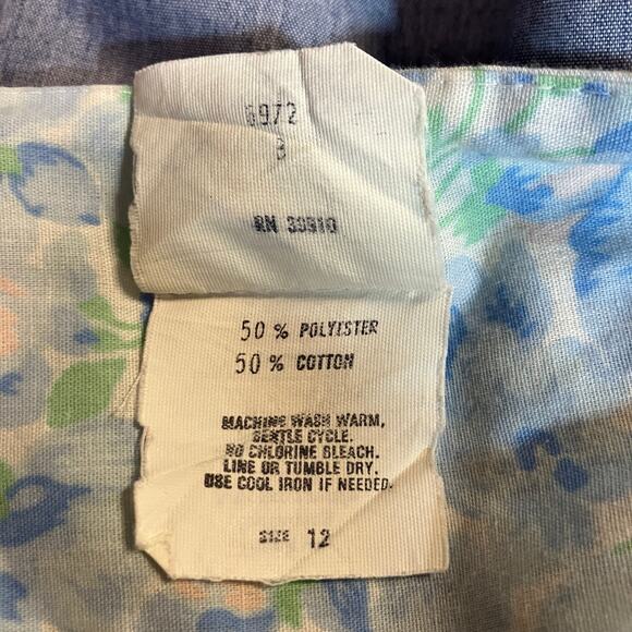 VTG Day Dress The Jones Girl Sz 12 Blue Floral Midi Pleated Feminine 50s 60s - Picture 11 of 13